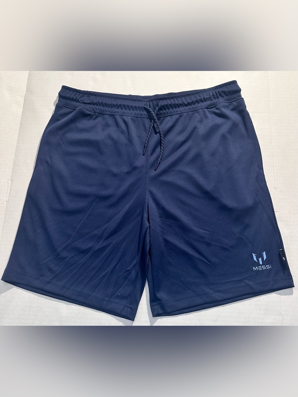 Messi Mens Navy Athletic Jersey Shorts, Size Medium